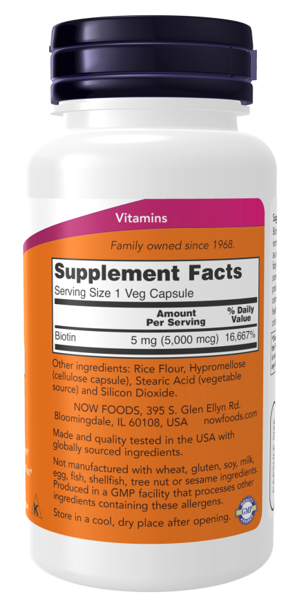 NOW Foods Biotin 5000 mcg - 60 Veg Capsules