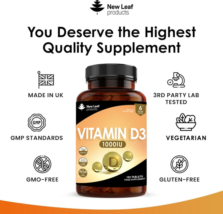 New Leaf Vitamin D3 (1000iu) - 183 Tablets - 6 Months Supply