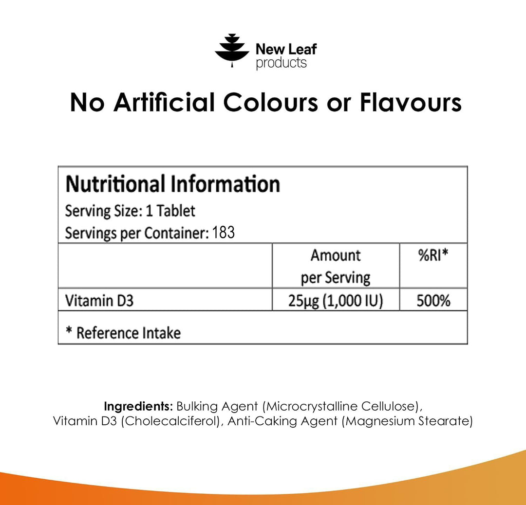 New Leaf Vitamin D3 (1000iu) - 183 Tablets - 6 Months Supply