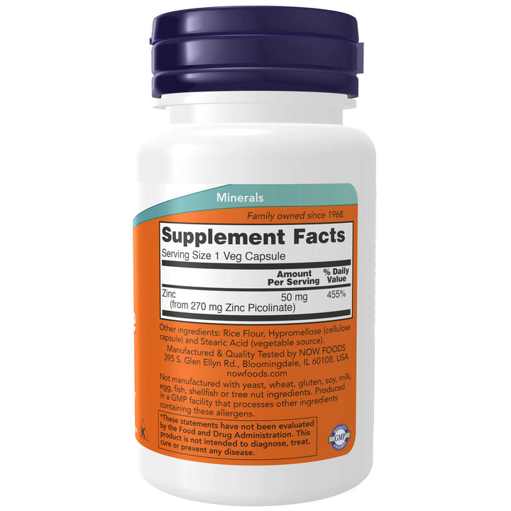 NOW Foods Zinc Picolinate 50 mg - 60 Veg Capsules