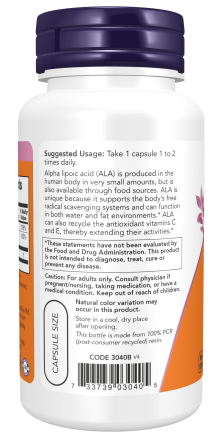 NOW Foods Alpha Lipoic Acid 100mg - 60 Veg Capsules