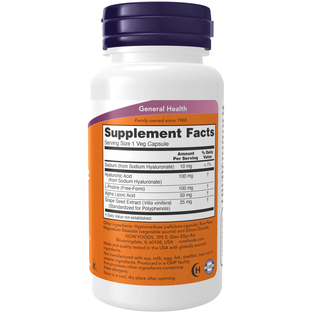 NOW Foods Hyaluronic Acid, Double Strength 100 mg - 60 Veg Capsules