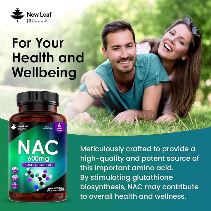 New Leaf NAC 600mg - High Bioavailability Amino Acid - 180 Capsules