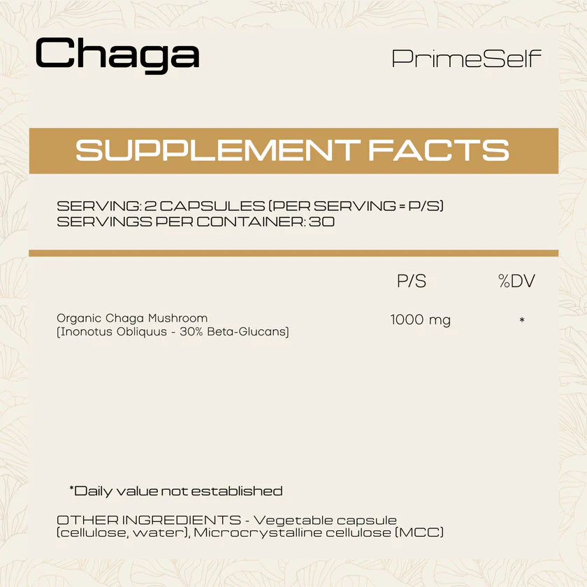 PrimeSelf Organic Chaga Mushroom - 60 Capsules