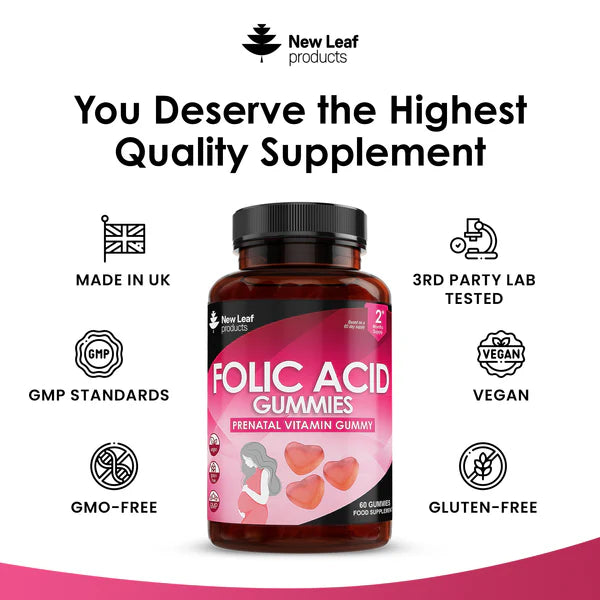 New Leaf Folic Acid Gummies Vegan High Strength - 60 Gummies