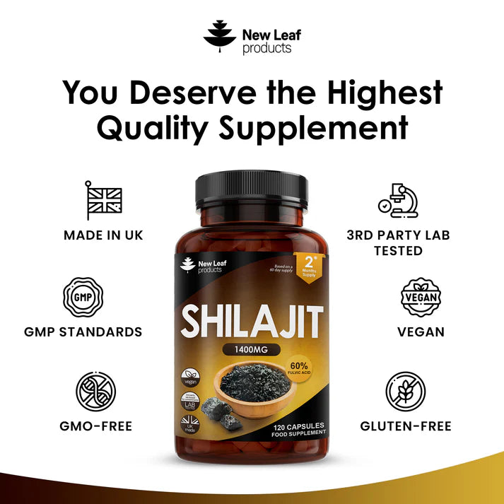 New Leaf Shilajit (with 60% Fulvic Acid) High Strength - 120 Capsules