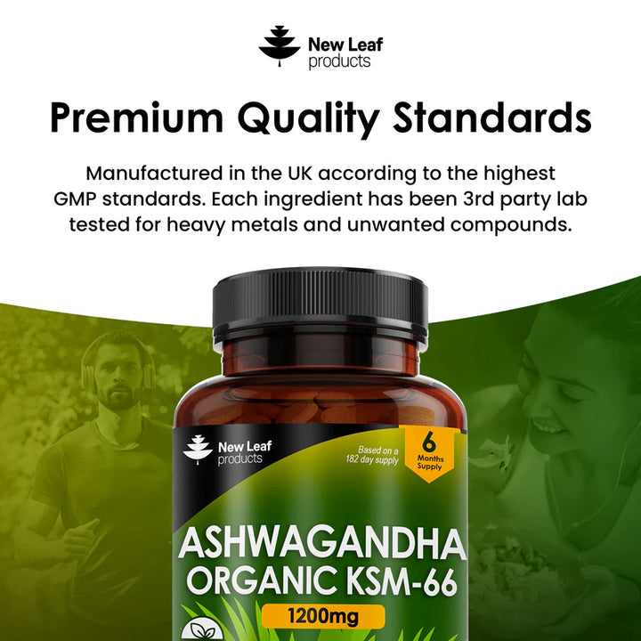 New Leaf Ashwagandha KSM-66 1200mg Root Extract - High Strength - 365 Tablets (6 Months Supply)