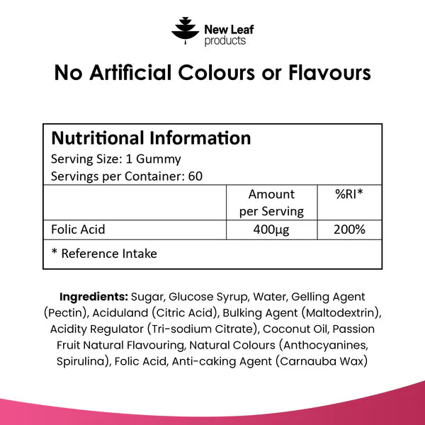 New Leaf Folic Acid Gummies Vegan High Strength - 60 Gummies