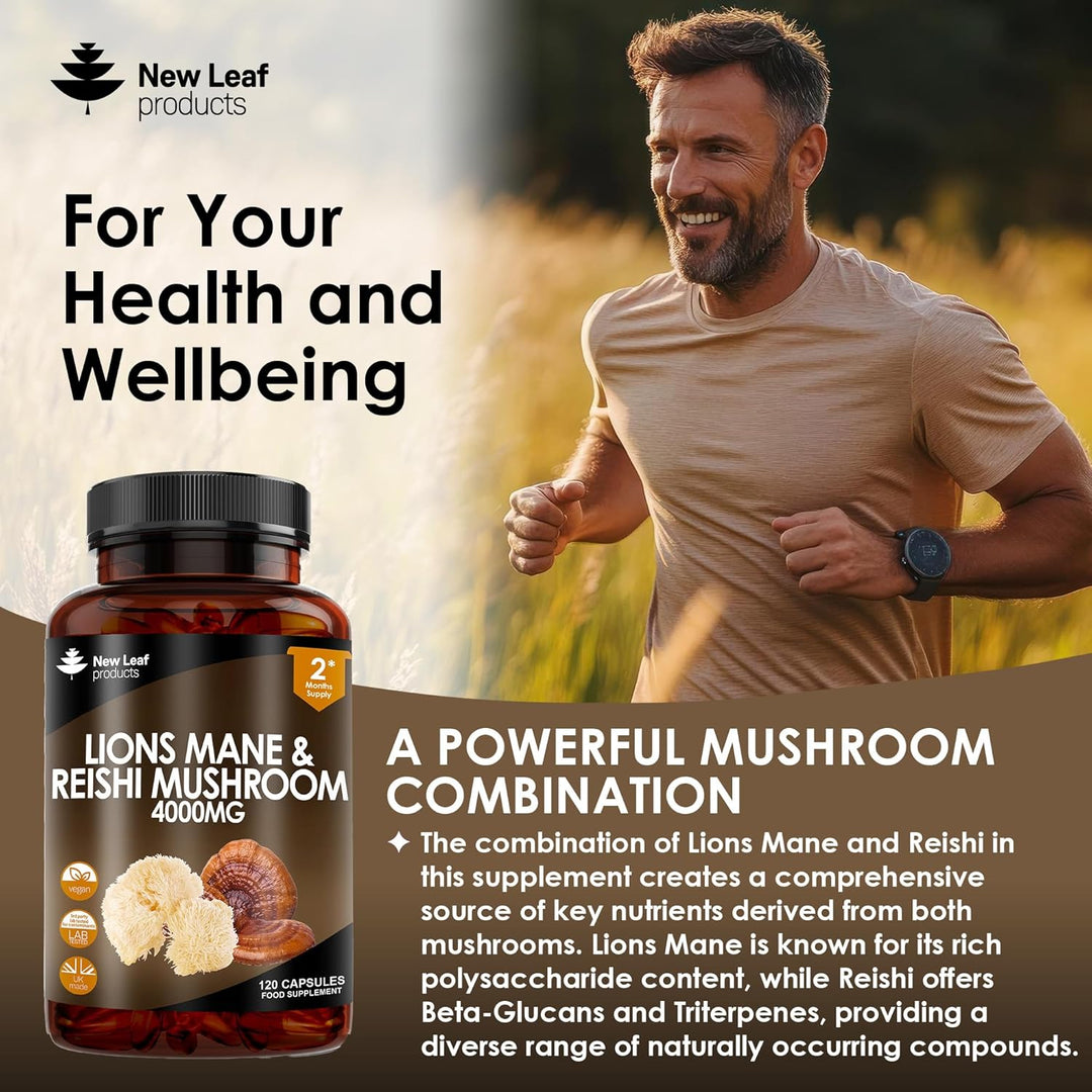 New Leaf Lions Mane & Reishi High Strength Capsules - 120 Capsules