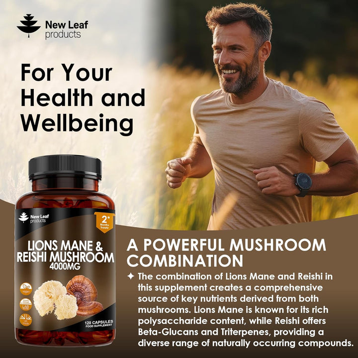 New Leaf Lions Mane & Reishi High Strength Capsules - 120 Capsules