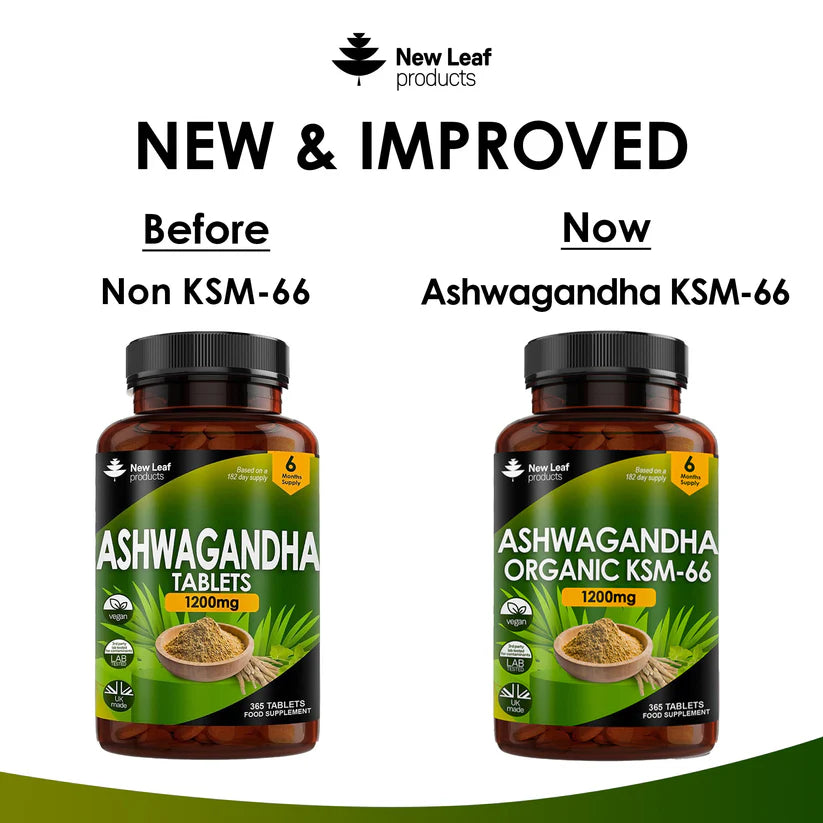 New Leaf Ashwagandha KSM-66 1200mg Root Extract - High Strength - 365 Tablets (6 Months Supply)