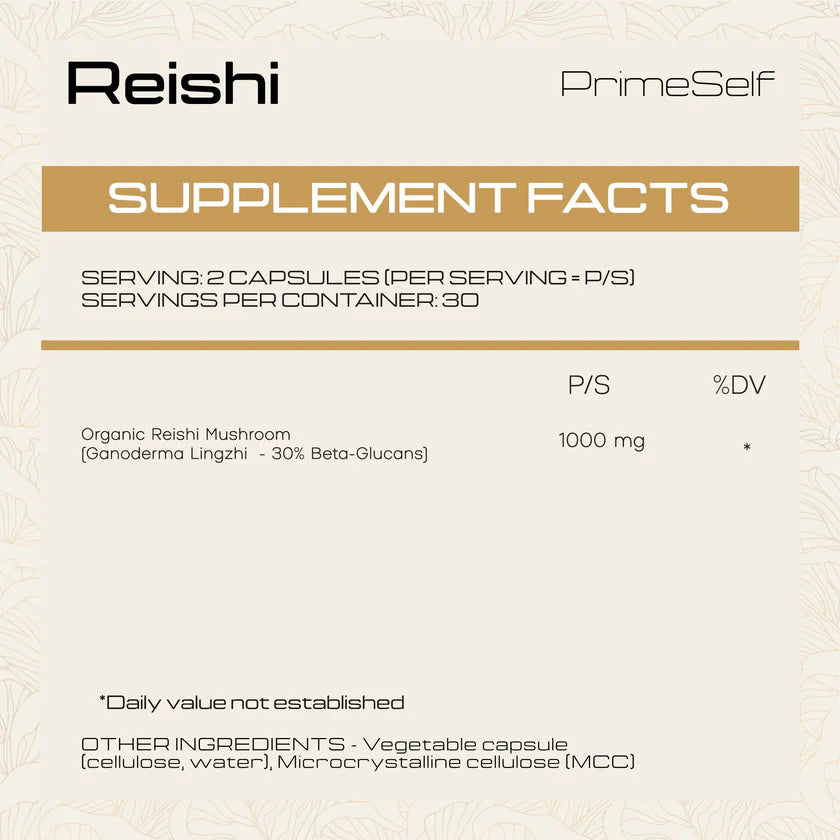 PrimeSelf Organic Reishi Mushroom - 60 Capsules