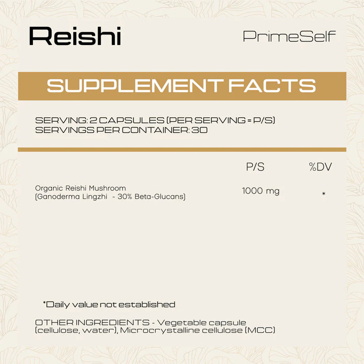 PrimeSelf Organic Reishi Mushroom - 60 Capsules