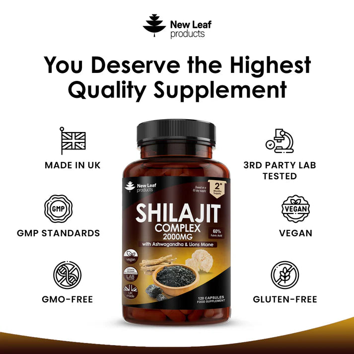 New Leaf Shilajit Complex with Ashwagandha & Lions Mane - 120 Capsules