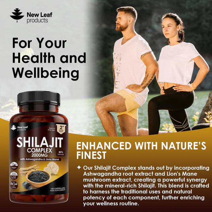 New Leaf Shilajit Complex with Ashwagandha & Lions Mane - 120 Capsules