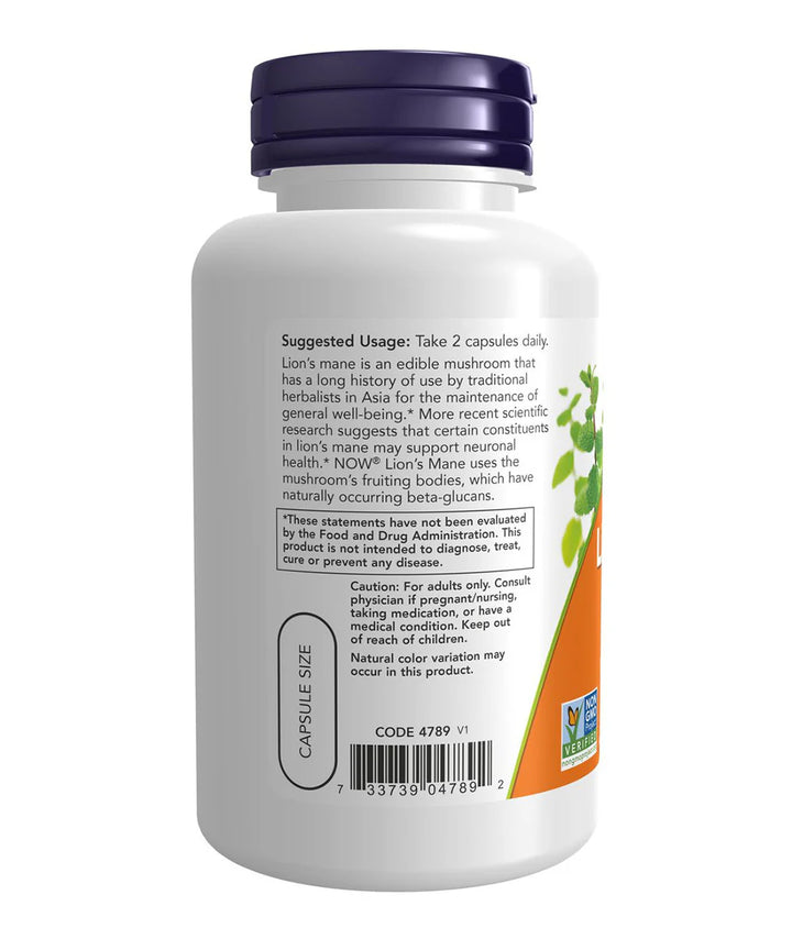 NOW Foods Lions Mane Mushroom (Organic) - 60 Veg Capsules