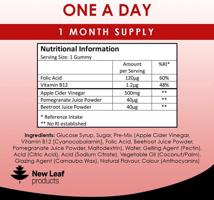 New Leaf Apple Cider Vinegar Vegan Gummies with The Mother High Strength - 30's