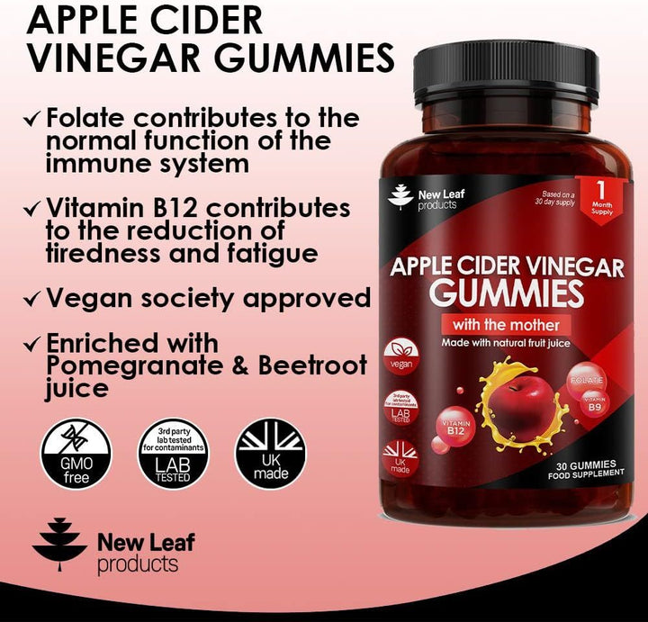 New Leaf Apple Cider Vinegar Vegan Gummies with The Mother High Strength - 30's
