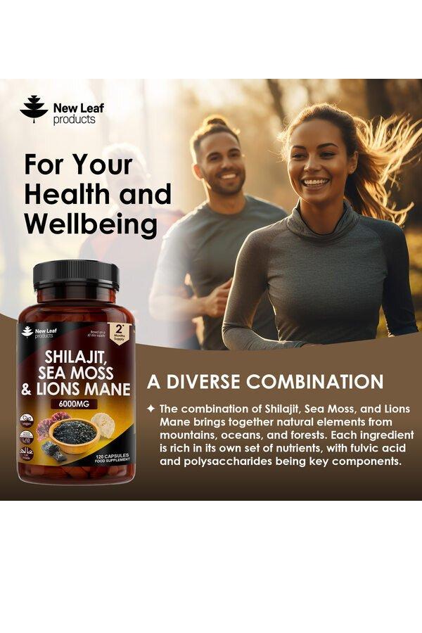 New Leaf Shilajit Sea Moss & Lions Mane High Strength Capsules - 120 Capsules