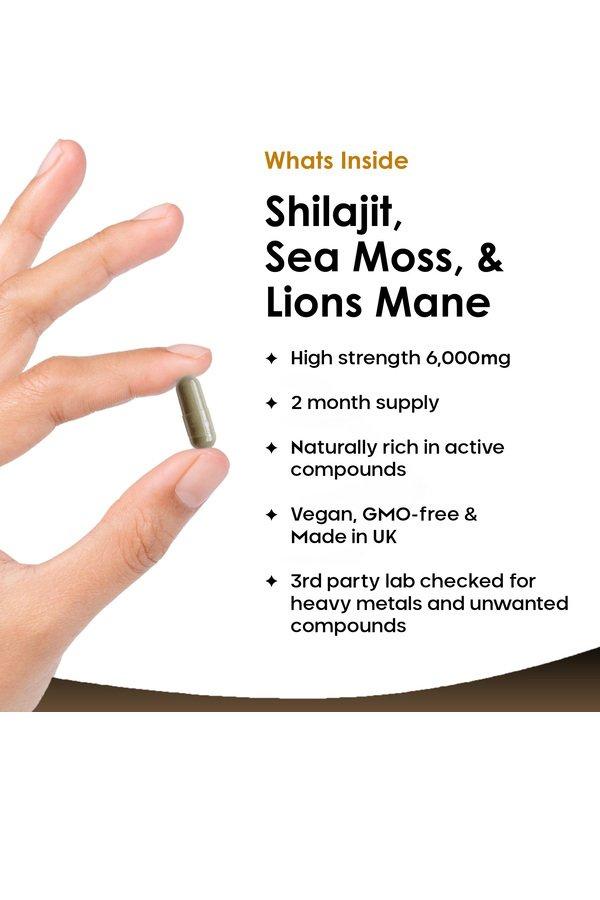 New Leaf Shilajit Sea Moss & Lions Mane High Strength Capsules - 120 Capsules