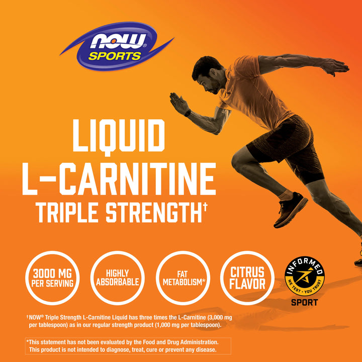 NOW Sports L-Carnitine, Triple Strength Liquid, Citrus - 473ml