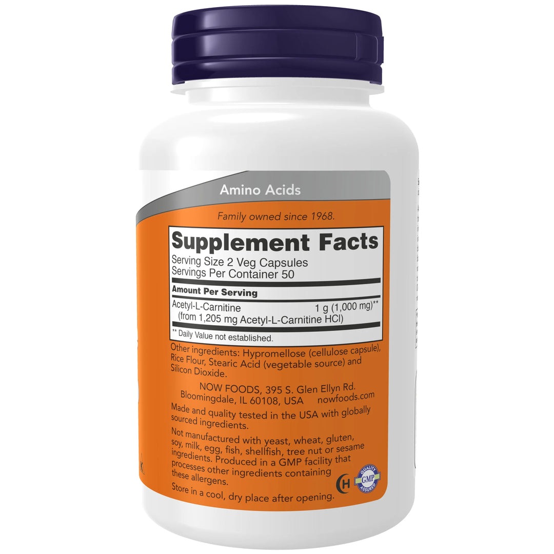 NOW Foods Acetyl L-Carnitine 500mg - 50 Veg Capsules