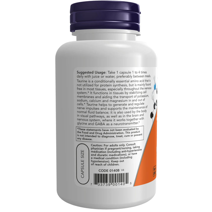 NOW Foods Taurine 500 mg - 100 Veg Capsules