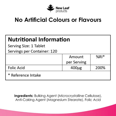 New Leaf Folic Acid - 120 Tablets - High Strength Pregnancy Vitamins