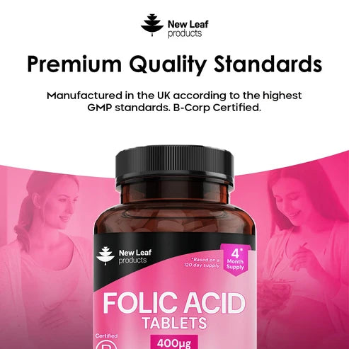New Leaf Folic Acid - 120 Tablets - High Strength Pregnancy Vitamins