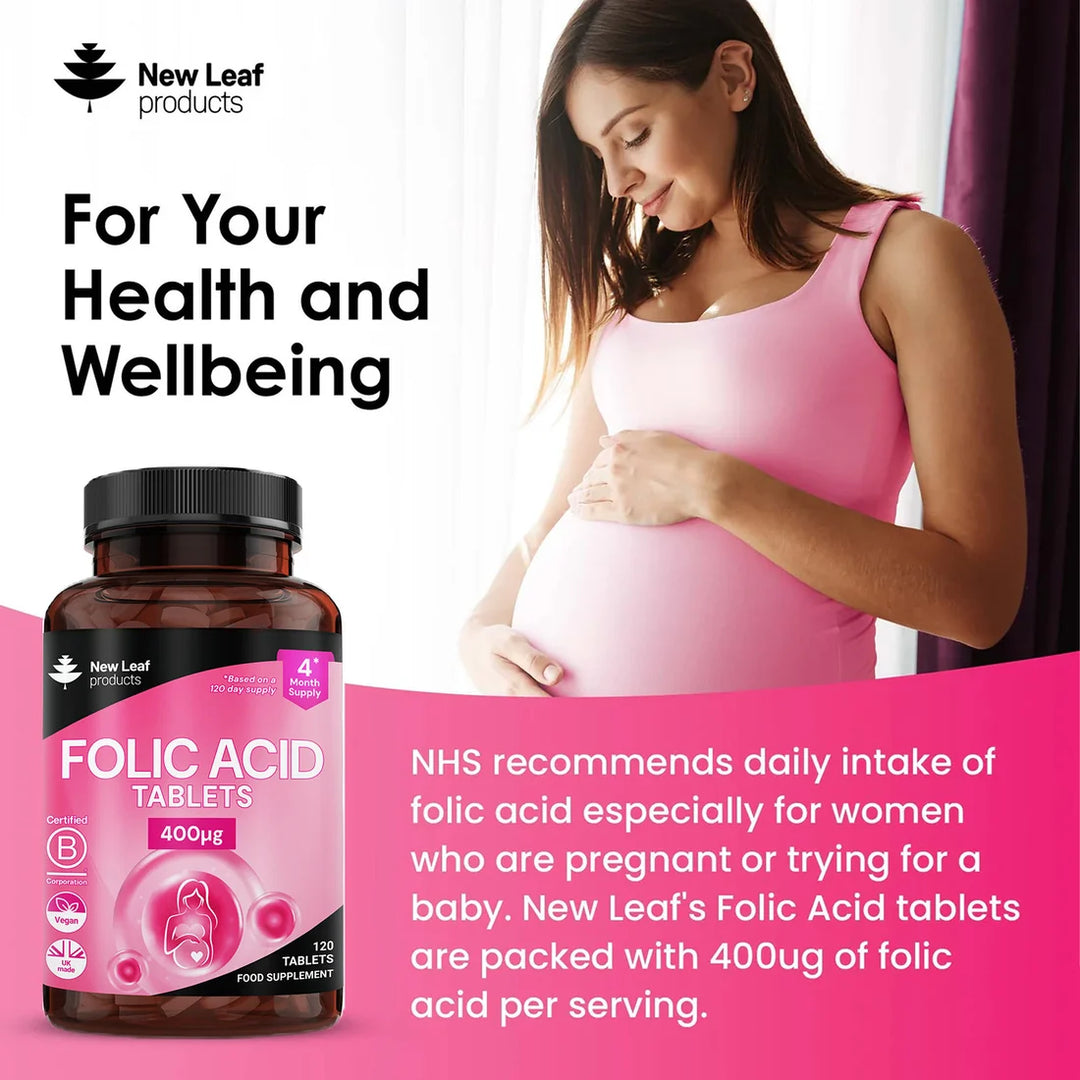 New Leaf Folic Acid - 120 Tablets - High Strength Pregnancy Vitamins