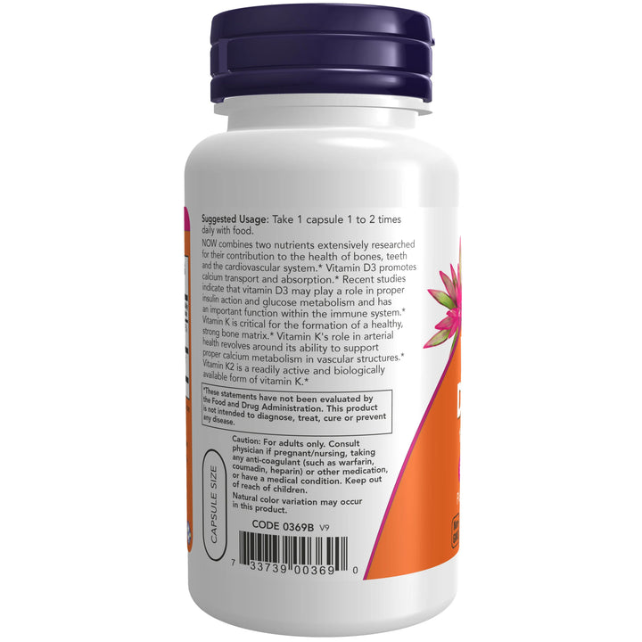 NOW Foods Vitamin D-3 & K-2 - 120 Veg Capsules