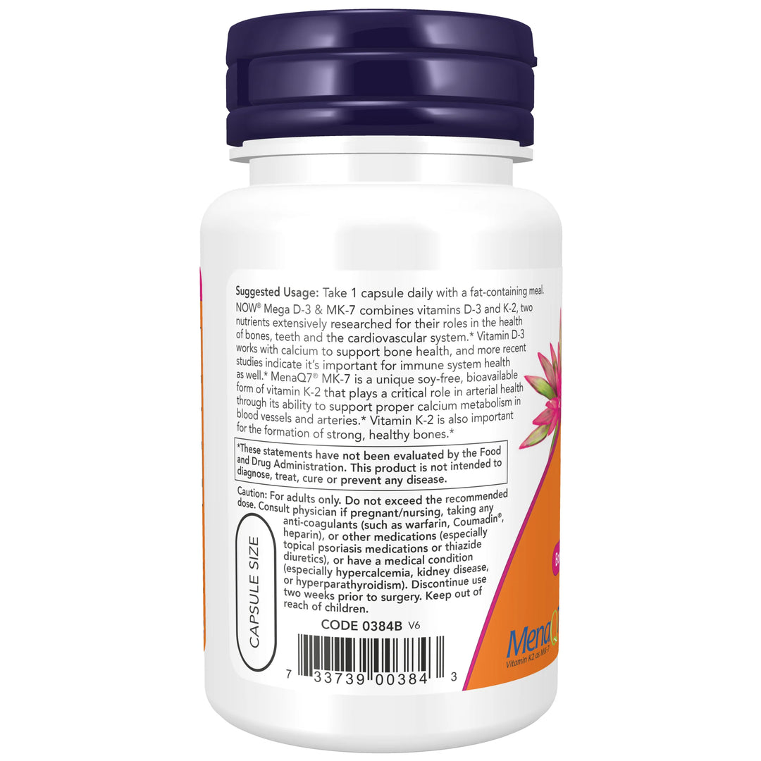 NOW Foods Mega D-3 & MK-7 - 60 Capsules