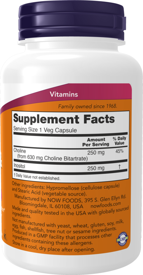 NOW Foods Choline & Inositol 500 mg - 100 Veg Capsules