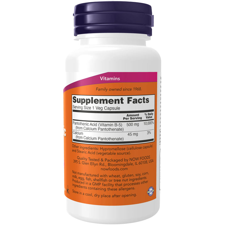 NOW Foods Pantothenic Acid 500mg - 100 Veg Capsules