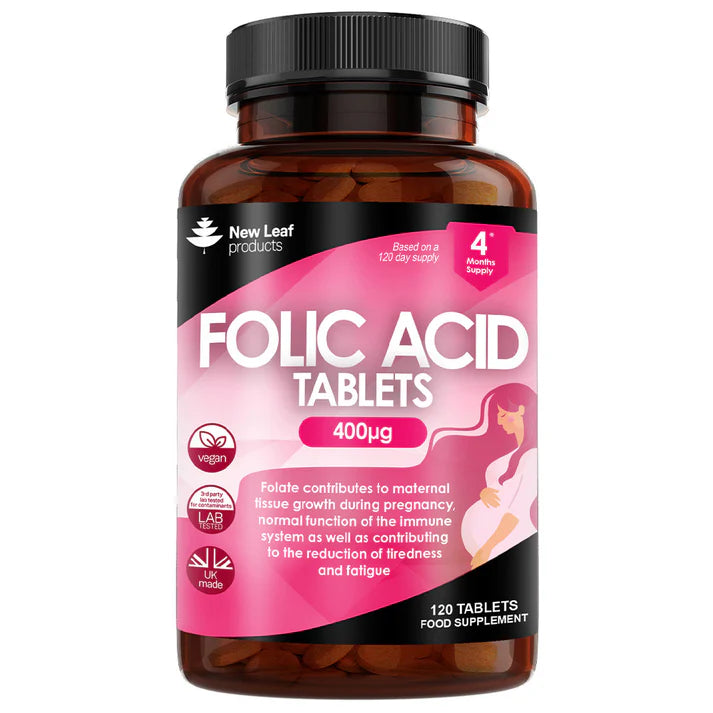 New Leaf Folic Acid - 120 Tablets - High Strength Pregnancy Vitamins