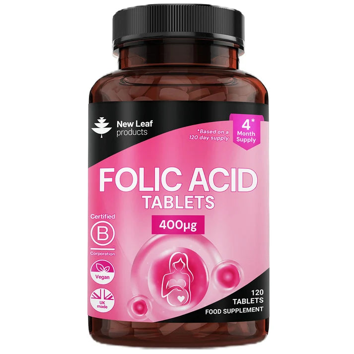 New Leaf Folic Acid - 120 Tablets - High Strength Pregnancy Vitamins