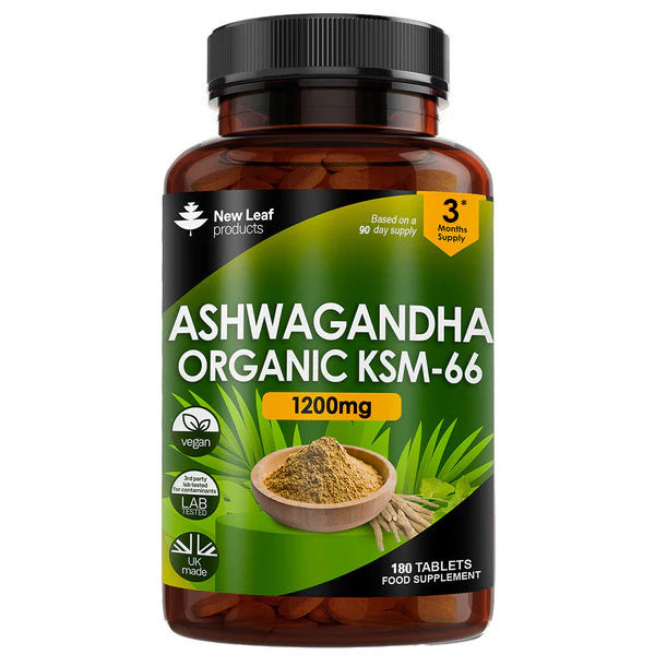 New Leaf Ashwagandha KSM-66 1200mg Root Extract - High Strength - 180 Tablets (3 Months Supply)