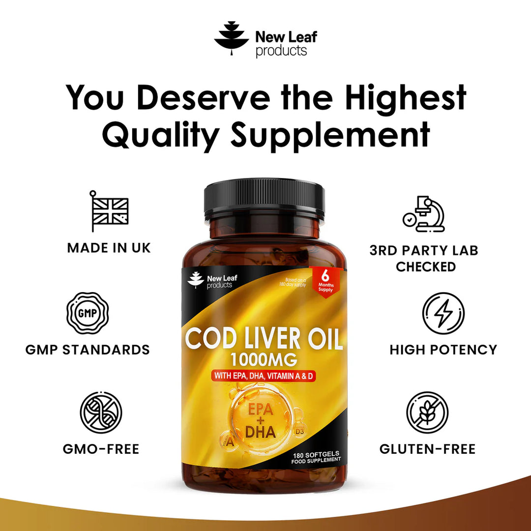 New Leaf Cod liver oil - 180 Softgel Capsules - 6 Month Supply