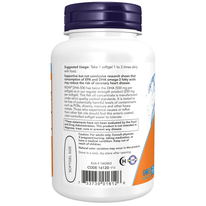 NOW Foods DHA-500 Fish Oil, Double Strength - 90 Softgels