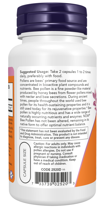 NOW Foods Bee Pollen 500 mg - 100 Capsules