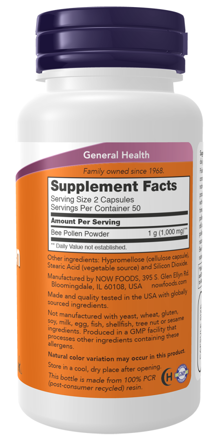 NOW Foods Bee Pollen 500 mg - 100 Capsules