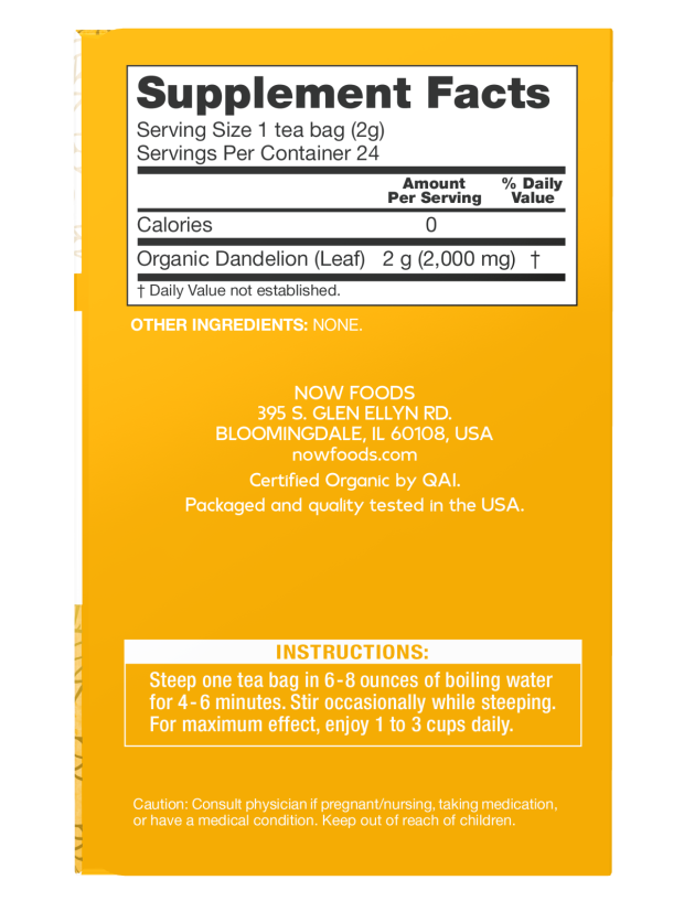 NOW Foods Dandelion Tea, Organic - 24 Tea Bags