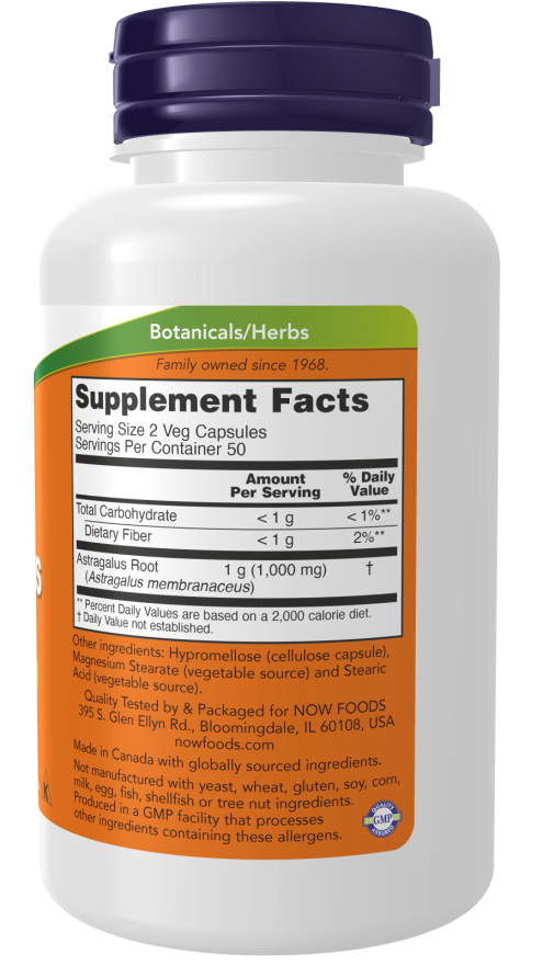 NOW Foods Astragalus 500 mg - 100 Veg Capsules