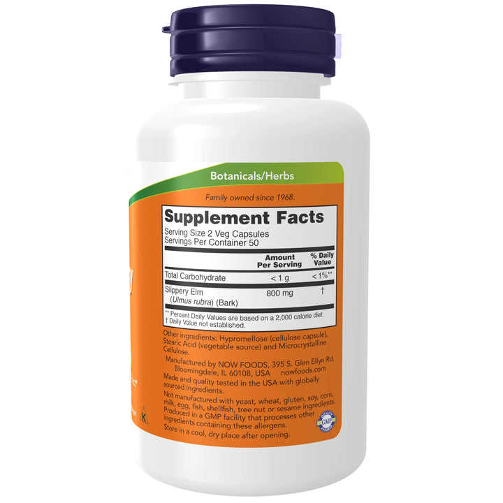 NOW Foods Slippery Elm 400 mg - 100 Veg Capsules