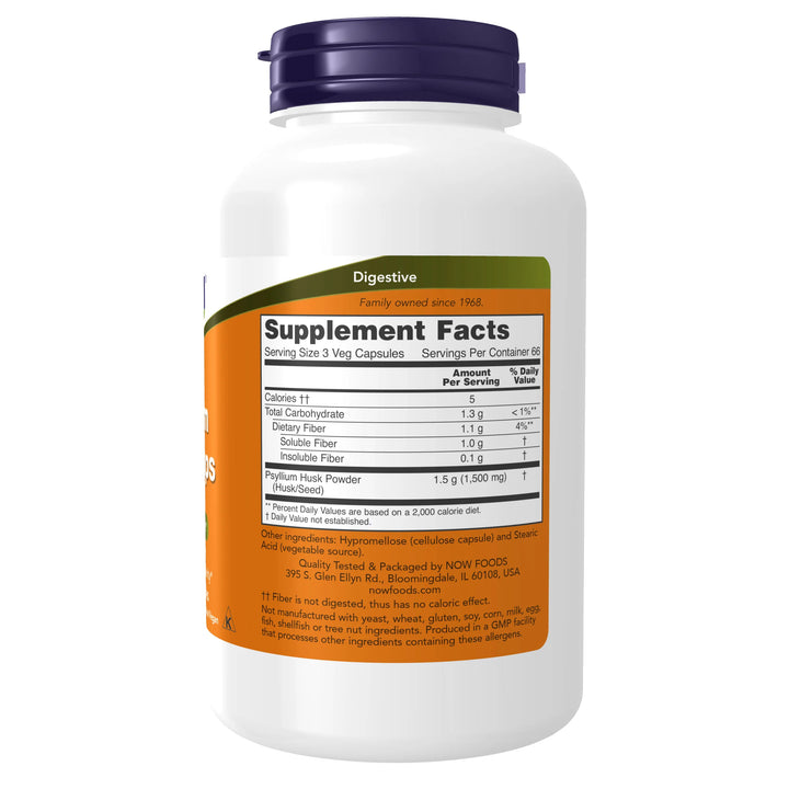 NOW Foods Psyllium Husk 500 mg - 200 Veg Capsules