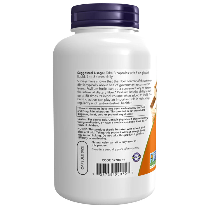 NOW Foods Psyllium Husk 500 mg - 200 Veg Capsules