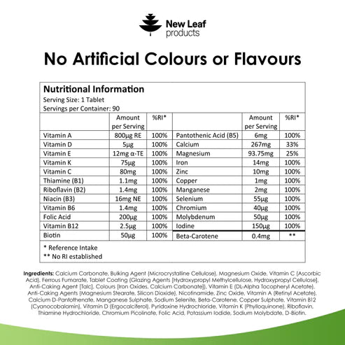 New Leaf Multivitamin Plus Iron - High strength - 90 Tablets