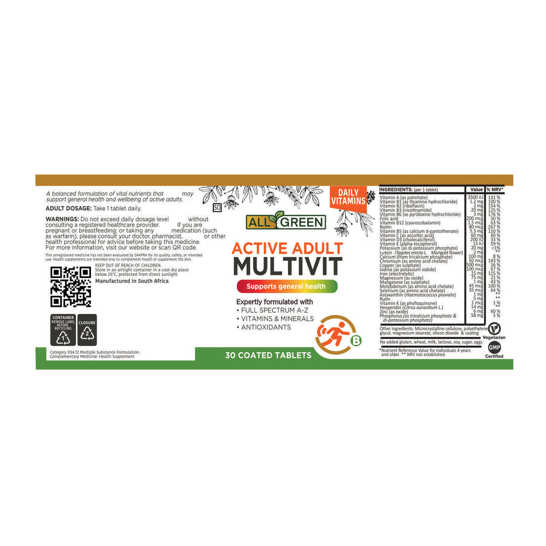 All Green Active Adult Multivit 30 Tablets