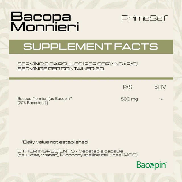 PrimeSelf Bacopa Monnieri - 60 Capsules