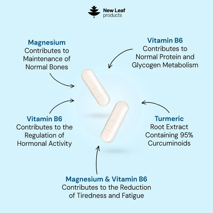 New Leaf Magnesium Glycinate with Vitamin B6 &amp; Turmeric – 120 Capsules